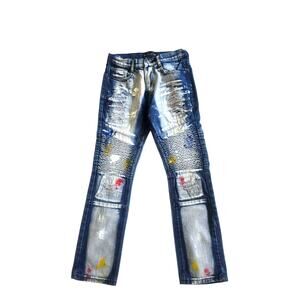 GS-115 Denim Acid Washed Distressed Paint Splash Boys Size 12 Jeans